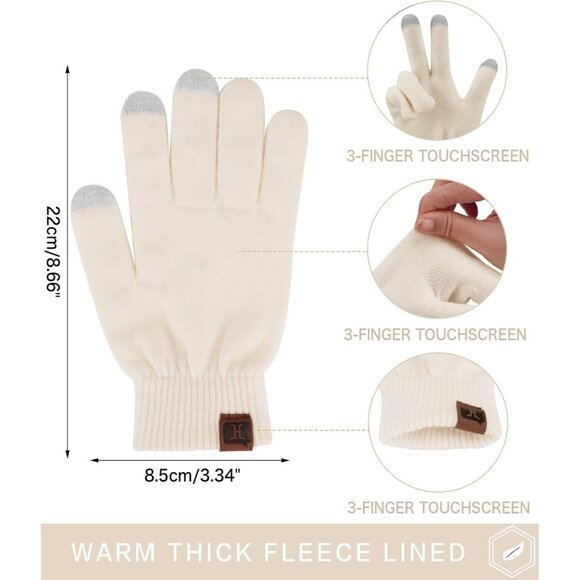 🆕 Women Cream Stretch Thermal Magic Gloves Warm Winter Fleece Lined Texting - Picture 2 of 6